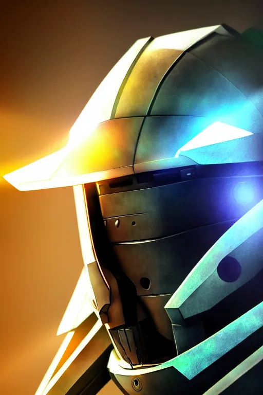 Image similar to robot ninja mask helmet halo master chief radiating a glowing aura global illumination ray tracing hdr fanart arstation by ian pesty and katarzyna da bek chmiel