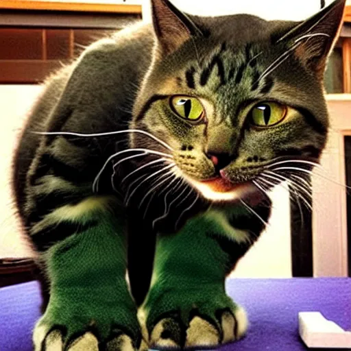 Image similar to a feline hulk