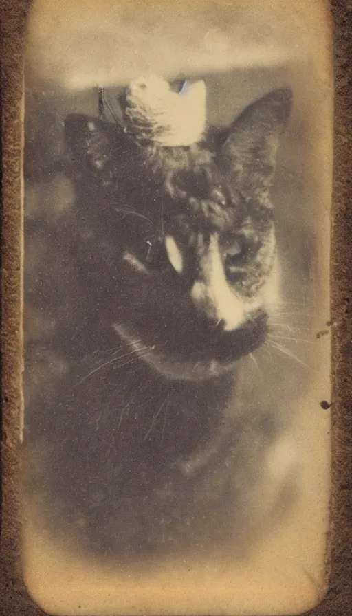 Prompt: “tintype photo portrait of cowboy cat”