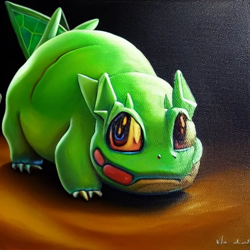 Prompt: an oil painting of the pokemon bulbasaur, 4k
