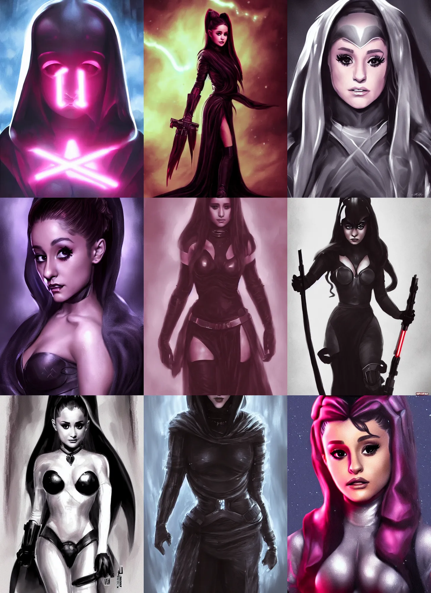 Prompt: Ariana Grande as a Dark Sith, Star Wars concept art, artstation, dark themes, dramatic lighting, photo realistic