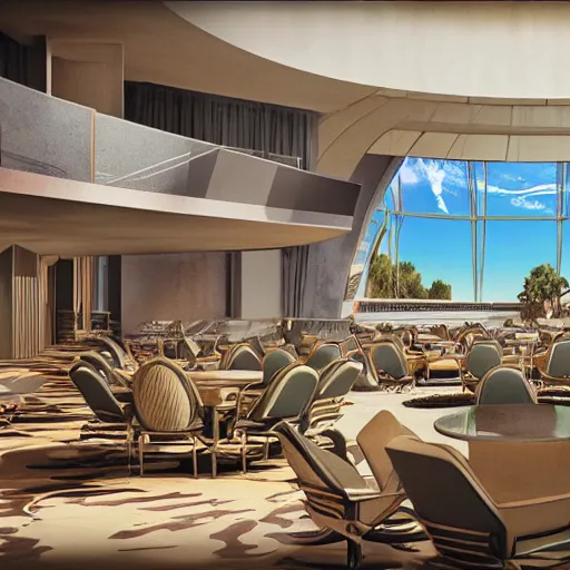 Image similar to the council of all worlds, huge 7 0 s hotel, logan's run, syd mead, retrofuture, octane render