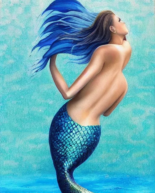 Image similar to “ a beautiful hyper realistic painting of a mermaid with a beautiful sparkling blue tail ”