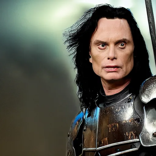 Image similar to tommy wiseau as a mighty knight, realistic photo, photoreal, 8k, award winning photography