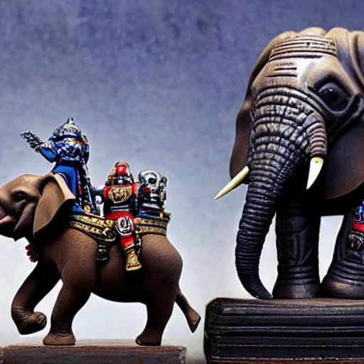 Image similar to joe biden riding an elephant, with warhammer 4 0 k