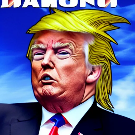 Image similar to donal trump being a super saiyajin blue god
