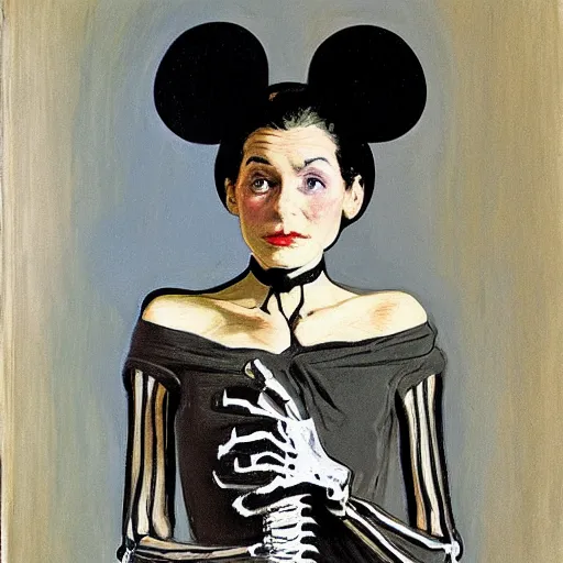 Image similar to portrait painting young woman skeleton, minnie mouse , comic book, elegant, highly detailed, painted by Singer Sargent and David Hockney