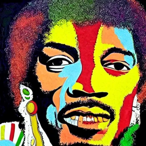 Prompt: jimi hendrix in the style of picasso