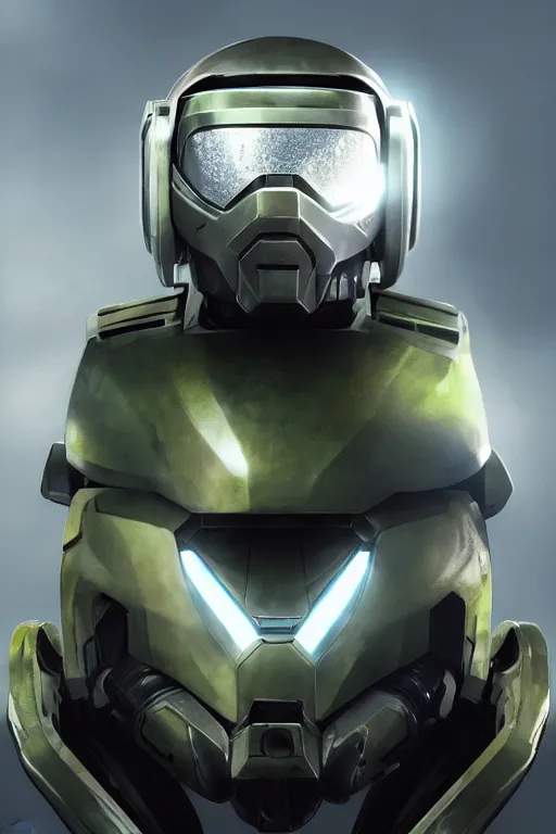 Image similar to robot ninja mask helmet halo master chief radiating a glowing aura global illumination ray tracing hdr fanart arstation by ian pesty and katarzyna da „ bek - chmiel