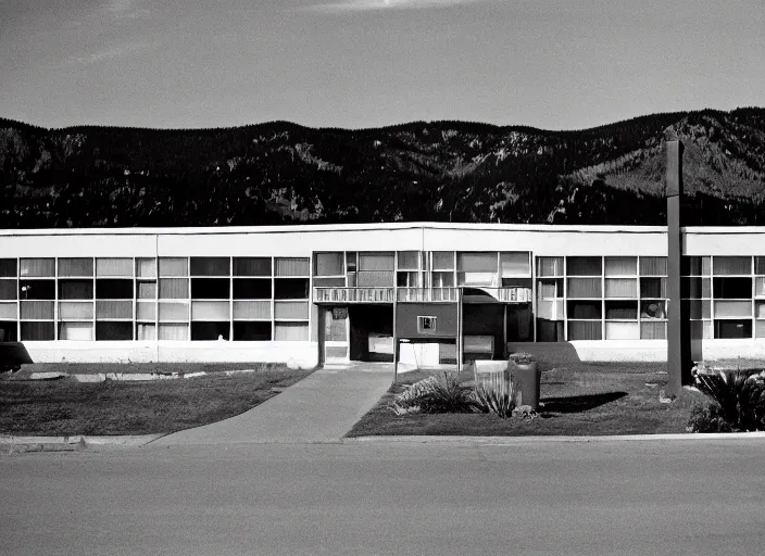 Image similar to a midcentury modern motel in salt lake city utah in the year 1 9 6 7