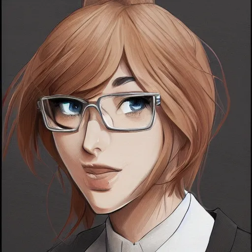 Prompt: female lawyer, business suit, brown neat hairr, pixiv, fanbox, trending on artstation, digital painting, defense attorney, modern, sleek, highly detailed,
