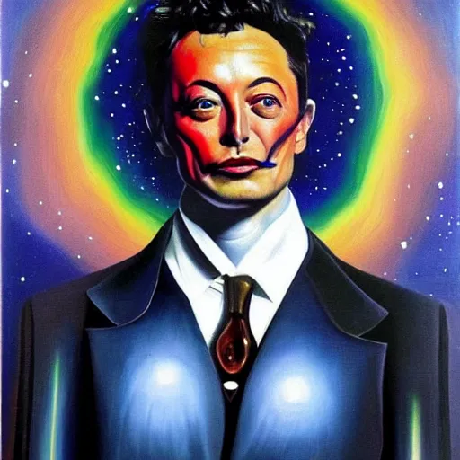 Image similar to The masterpiece painting of elon musk as a galaxy by salvia dali the second, salvador dali's much more talented painter cousin, 4k, ultra realistic