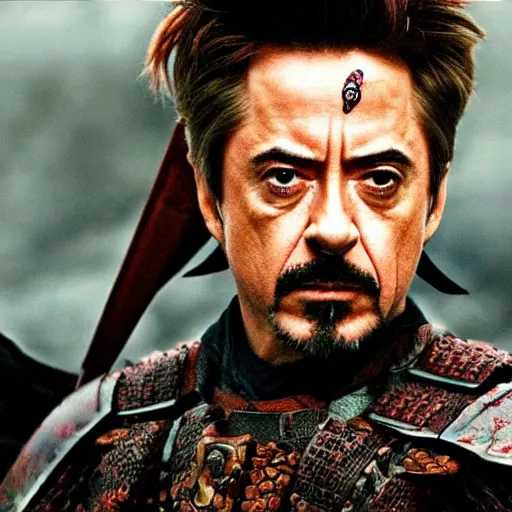 Image similar to Robert John Downey Jr as samurai , an film still