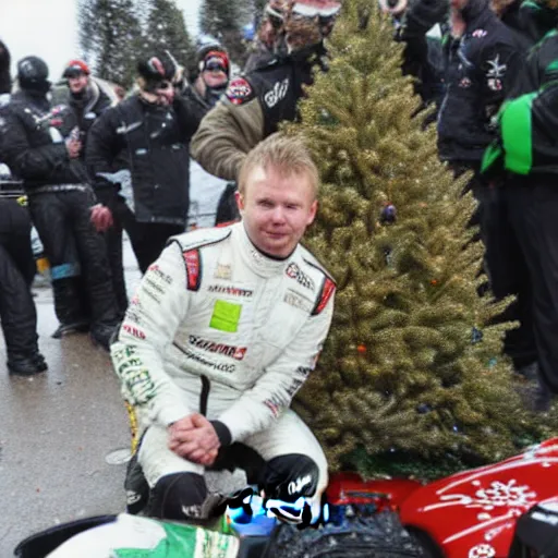 Image similar to Petter Solberg after he crashed into the christmas tree