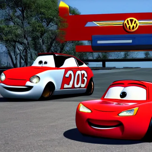 Prompt: lightning mcqueen is a volkswagen jetta