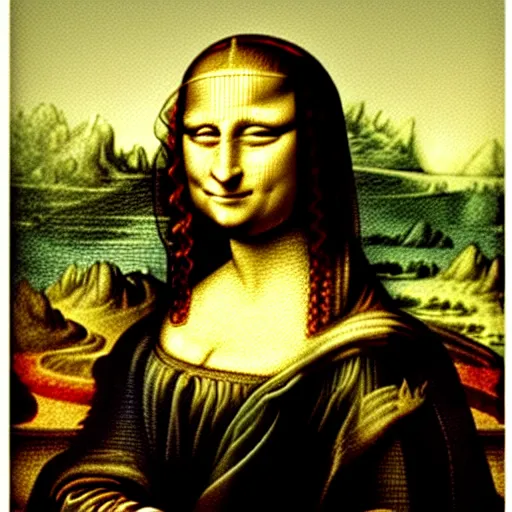 Prompt: zoom out effect on mona lisa by leonardo da vinci painting
