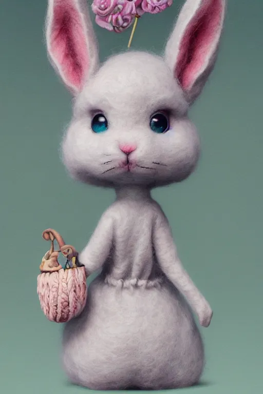 Prompt: matte sharp painting cute little fluffy bunny, a wool felted dream, painted by mark ryden, artgerm, artstation behance storybook l