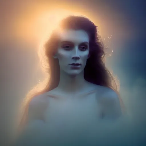 Image similar to photographic portrait of a stunningly beautiful female ghost in soft dreamy light at sunset, smoke fog dust, god rays contemporary fashion shoot, by edward robert hughes, annie leibovitz and steve mccurry, david lazar, jimmy nelsson, breathtaking, 8 k resolution, extremely detailed, beautiful, establishing shot, artistic, hyperrealistic, beautiful face, octane render
