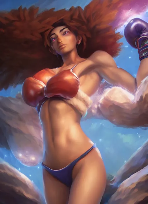 Image similar to taliyah, from league of legends, al natural, exhibant, boxing, in shape, hyper detailed, digital art, trending in artstation, cinematic lighting, studio quality, smooth render, unreal engine 5 rendered, octane rendered, art style by klimt and nixeu and ian sprigger and wlop and krenz cushart