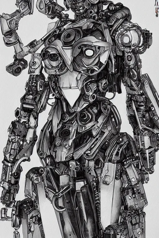 Image similar to full body illustration, mechanized blonde female, kissing witch, highly detailed, sumi - e art, suiboku - ga ink, by kim jisu, pen and ink monochrome, mecha, deviantart, artstation, pinterest