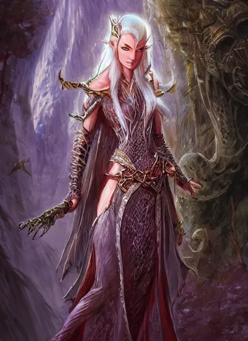 Prompt: elegant elven queen beautiful, ultra detailed fantasy, dndbeyond, bright, colourful, realistic, dnd character portrait, full body, pathfinder, pinterest, art by ralph horsley, dnd, rpg, lotr game design fanart by concept art, behance hd, artstation, deviantart, hdr render in unreal engine 5