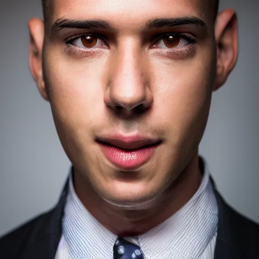 Prompt: a young man: a highly detailed uncropped full-color epic corporate portrait headshot photograph. best corporate photoraphy photo winner, meticulous detail, hyperrealistic, centered uncropped symmetrical beautiful masculine facial features, atmospheric, photorealistic texture, canon 5D mark III photo, professional studio lighting, aesthetic, very inspirational, motivational