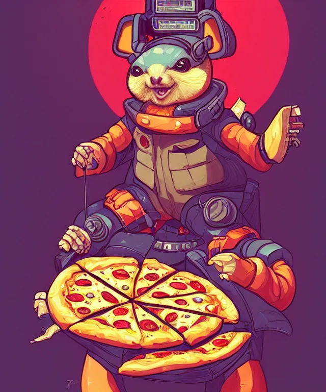 Image similar to a portrait of an anthropomorphic cyberpunk chipmunk holding a pizza, cyberpunk!, fantasy, elegant, digital painting, artstation, concept art, matte, sharp focus, illustration, art by josan gonzalez