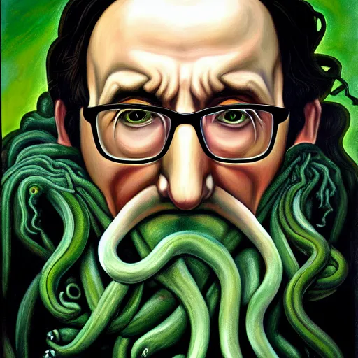 Image similar to Cthulhu is John Oliver, oil painting, hyper detailed, hyper realistic, by Botticelli, portrait