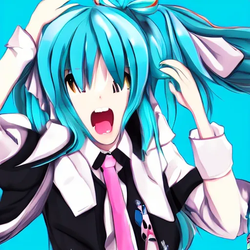 Prompt: Hatsune Miku screaming, trending on pixiv