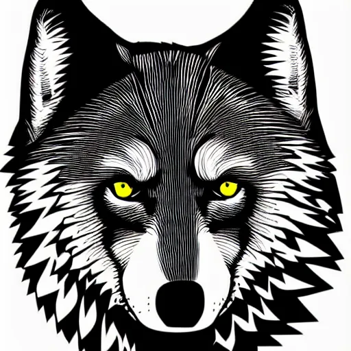 Image similar to a black and white vector based illustration of a wolf, created in Adobe illustrator and Coreldraw, in the style of Akira, black ink shading on white background, smooth and clean vector curves, no jagged lines, vinyl cut ready