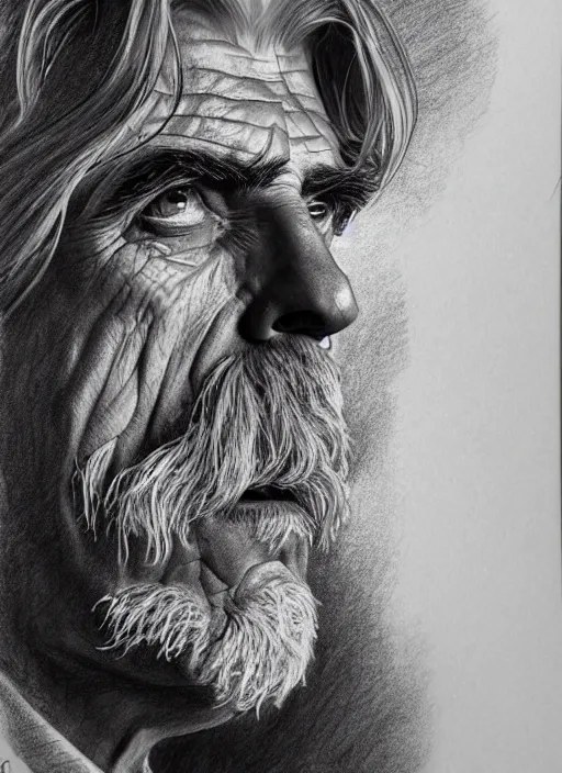 Image similar to hyperrealist pencil sketch of sam elliott as dracula by david malan and alphonse mucha, fantasy art, pencil hatching, dynamic lighting, artstation, poster, volumetric lighting, very detailed faces, 4 k, award winning