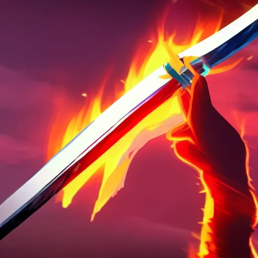 prompthunt: sword made of fire in the style of Makoto Shinkai, anime,  colorful, beautiful, 4k