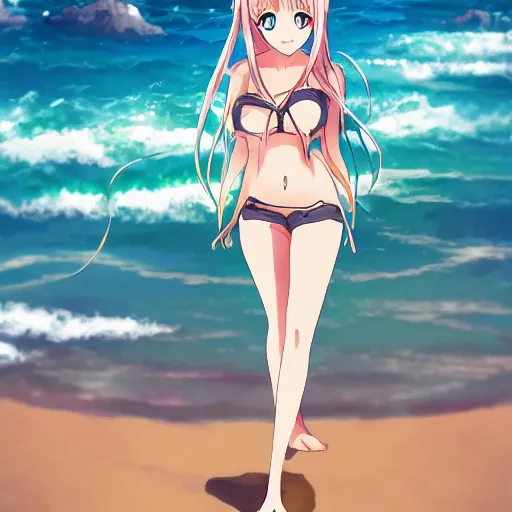 Image similar to anime girl at the beach, key anime visual, pixiv