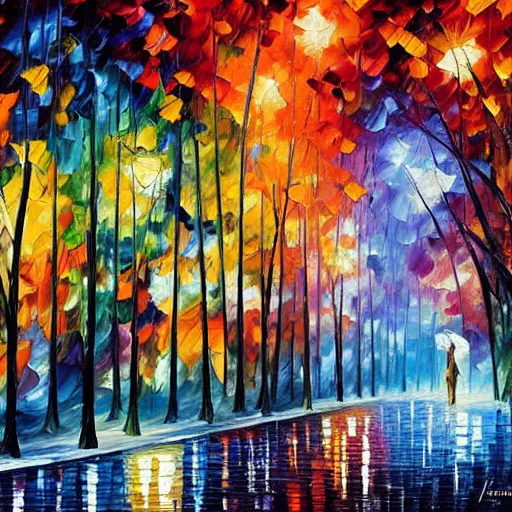 Image similar to a painting by leonid afremov and johannes itten