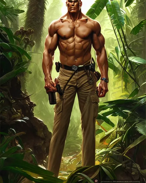 Image similar to doc savage in the jungle, fantasy character portrait, ultra realistic, concept art, intricate details, highly detailed by james bamaruan jia and mandy jurgens and artgerm and william adolphe bouguereau and frank frazetta