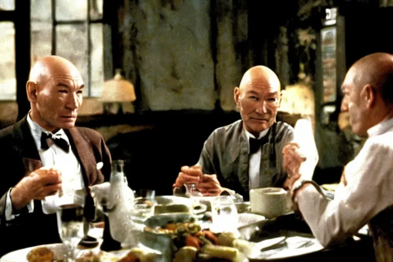 Image similar to film still patrick stewart in a dinner in pulp fuction