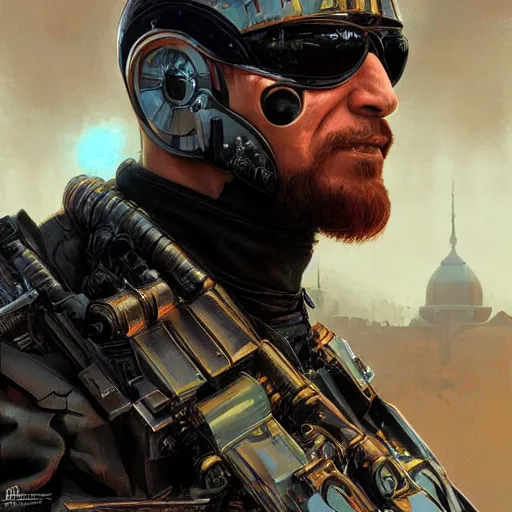 Prompt: ramzan kadyrov as a t - 8 0 0 cyborg terminator, highly detailed, digital painting, artstation, concept art, matte, sharp focus, illustration, art by artgerm and greg rutkowski and alphonse mucha