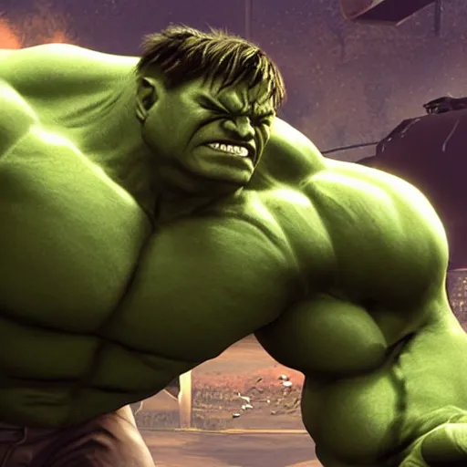 Image similar to The Hulk as a character in the game Valorant, with a background based on the game Valorant, detailed face, Gameplay Footage