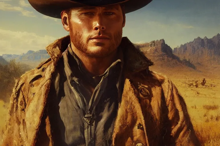 Prompt: an ultradetailed image of dean winchester as an old west gunfighter, masterpiece, 8 k, art by greg rutkowski and albert bierstadt