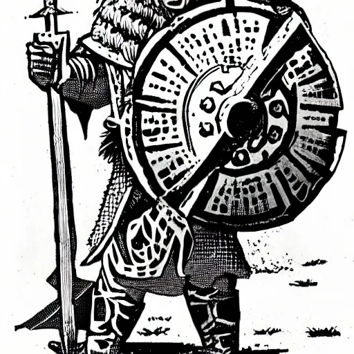 Image similar to viking holding a shield by mike mignola