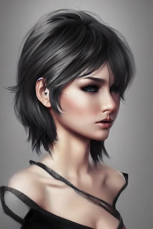 Image similar to beautiful girl short blonde hair with black hair, digital art from artstation by artgerm, hd, 4 k