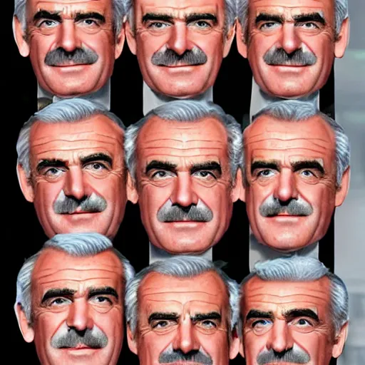 Prompt: six sean connery heads stacked like jack - o - lanterns