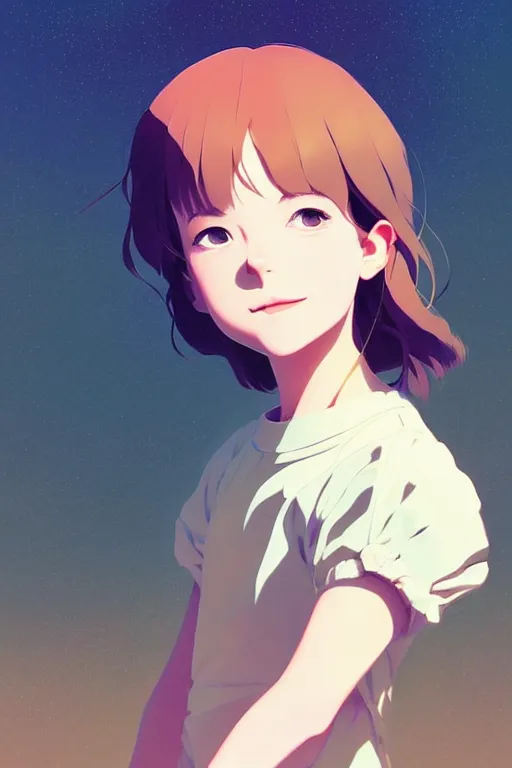 Image similar to portrait of a smiling girl by ilya kuvshinov, cloudy sky background lush landscape ln illustration concept art anime key visual trending pixiv by victo ngai fanbox by greg rutkowski makoto shinkai takashi takeuchi studio ghibli