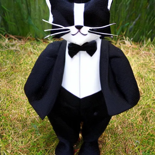 Prompt: cat man wearing a tuxedo