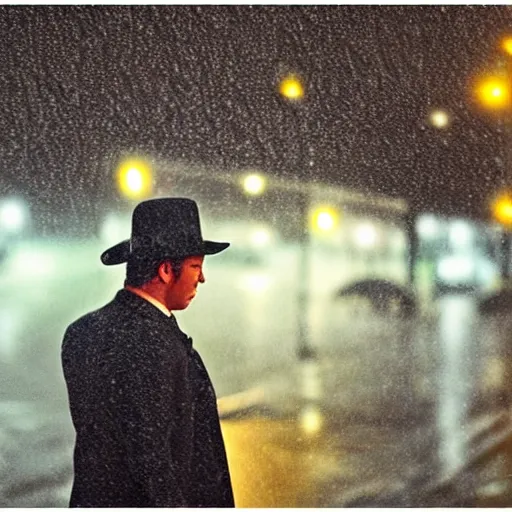 Image similar to noir detective with rain in the background bokeh