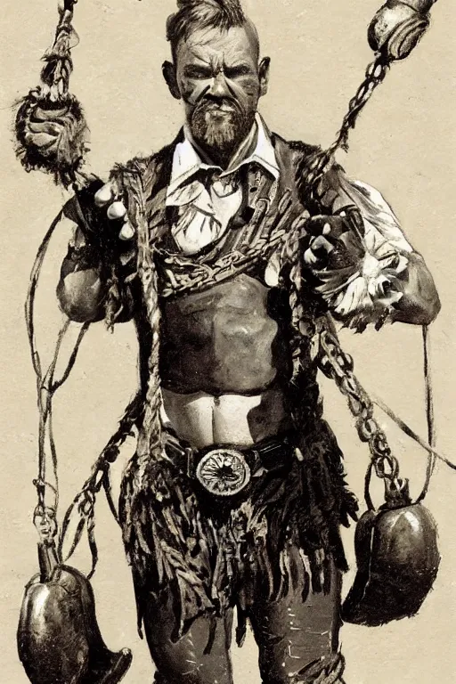 Prompt: Vernon. Old west circus strongman. concept art by James Gurney.