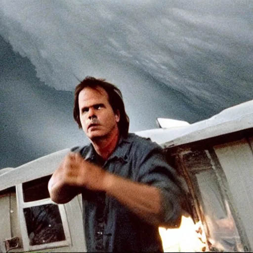 Image similar to bill paxton inside of a tornado, movie still