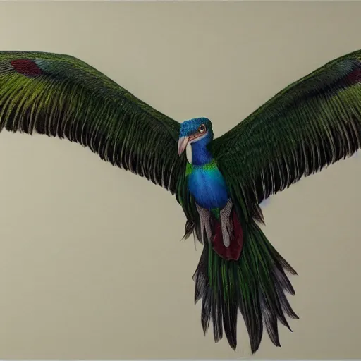 Prompt: a realistic coloured pencil drawing of a quetzal by marcello barenghi and kirsty partridge and natalia rojas and ana maria martinez jaramillo, wingspan artwork, realistic graphite, highly detailed, artstation, realism, photorealism, fine art, white background