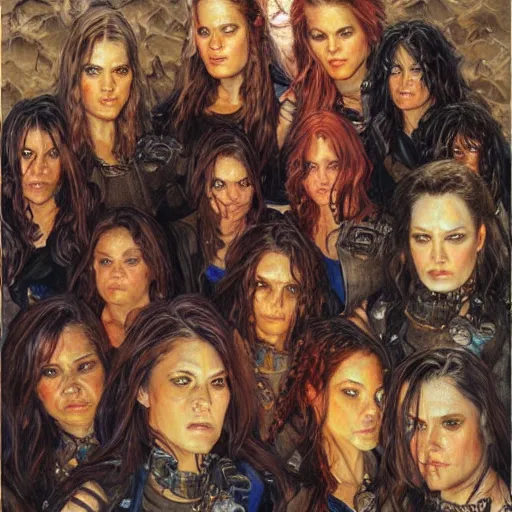 Prompt: portrait of an outlaw female gang, by donato giancola.