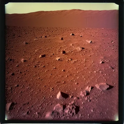 Prompt: a polaroid photograph of the surface of mars